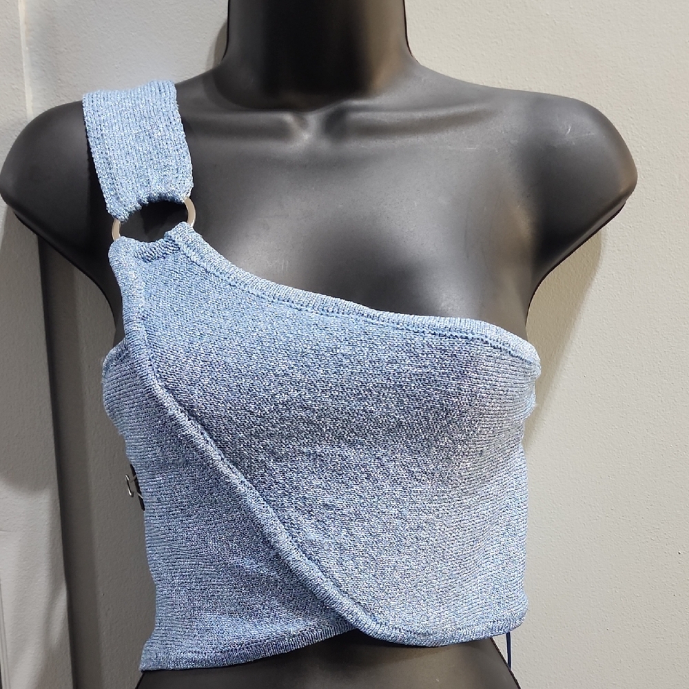 House of Harlow 1960 Blue Asymmetrical Cut Out Crop Top